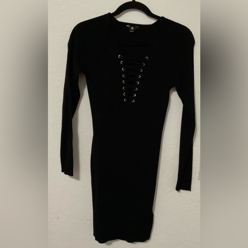 G by Guess Black Lace-Up Mini Dress